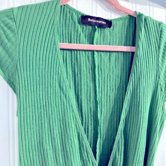 Reformation Green Ribbed Wrap Sundress Size S - Picture 8 of 8